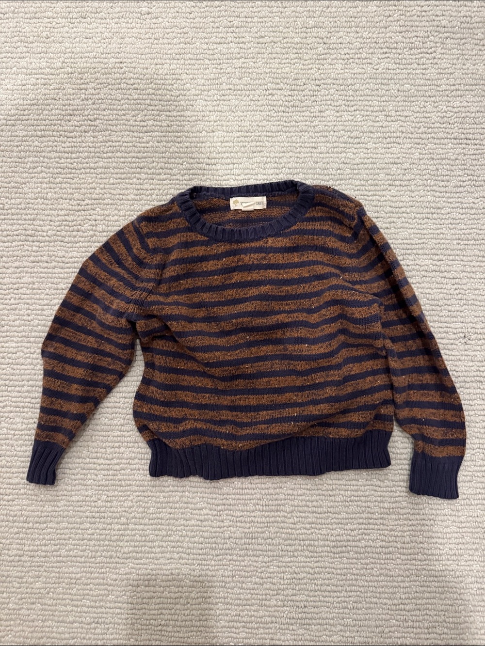 Tucker + Tate Navy and Brown Striped Crewneck Sweater